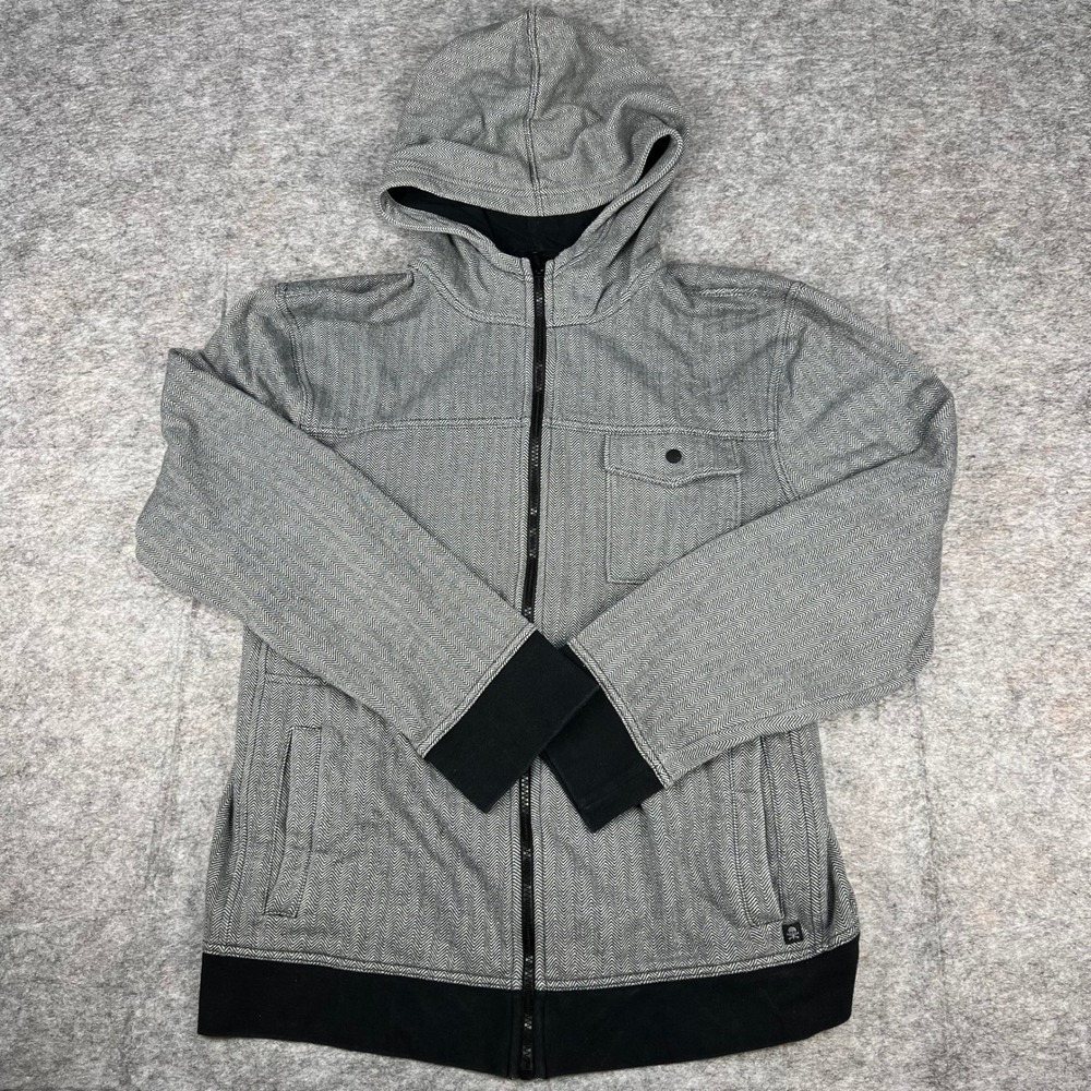 Tony Hawk Mens XXL Full Zip Hoodie Herringbone Grey Black Skate Sweatshirt